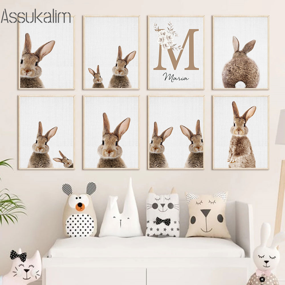 Baby Nursery Name Wall Art - Coniglio tela pittura nome personalizzato stampa