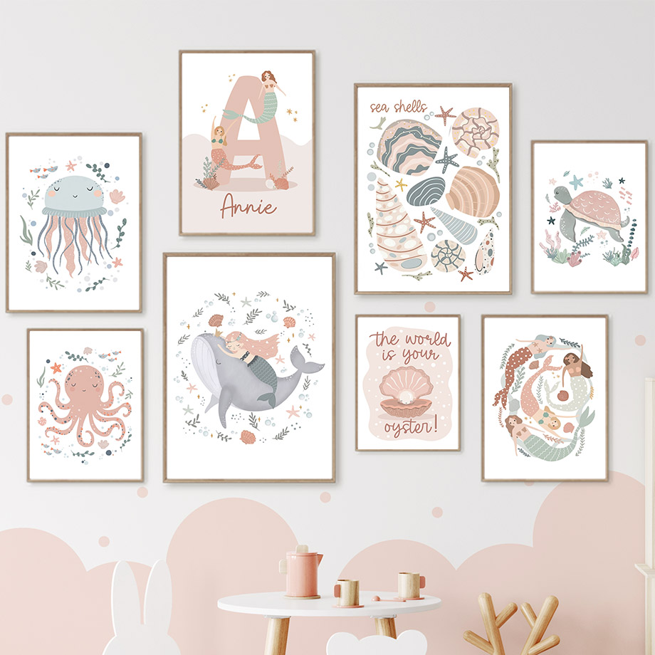 Baby Nursery Name Wall Art - Poster Personalizzati con Nomi per Bambini,