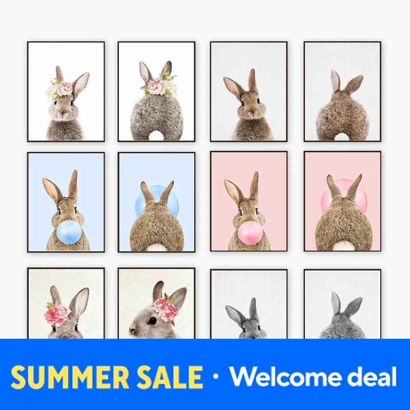 Baby Nursery Animal Pictures - 2026 Stampe artistiche Rabbit Bubble Gum,