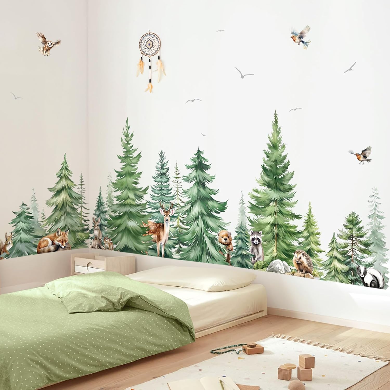 Baby Nursery Set Furniture - Grande acquerello albero di pino animali