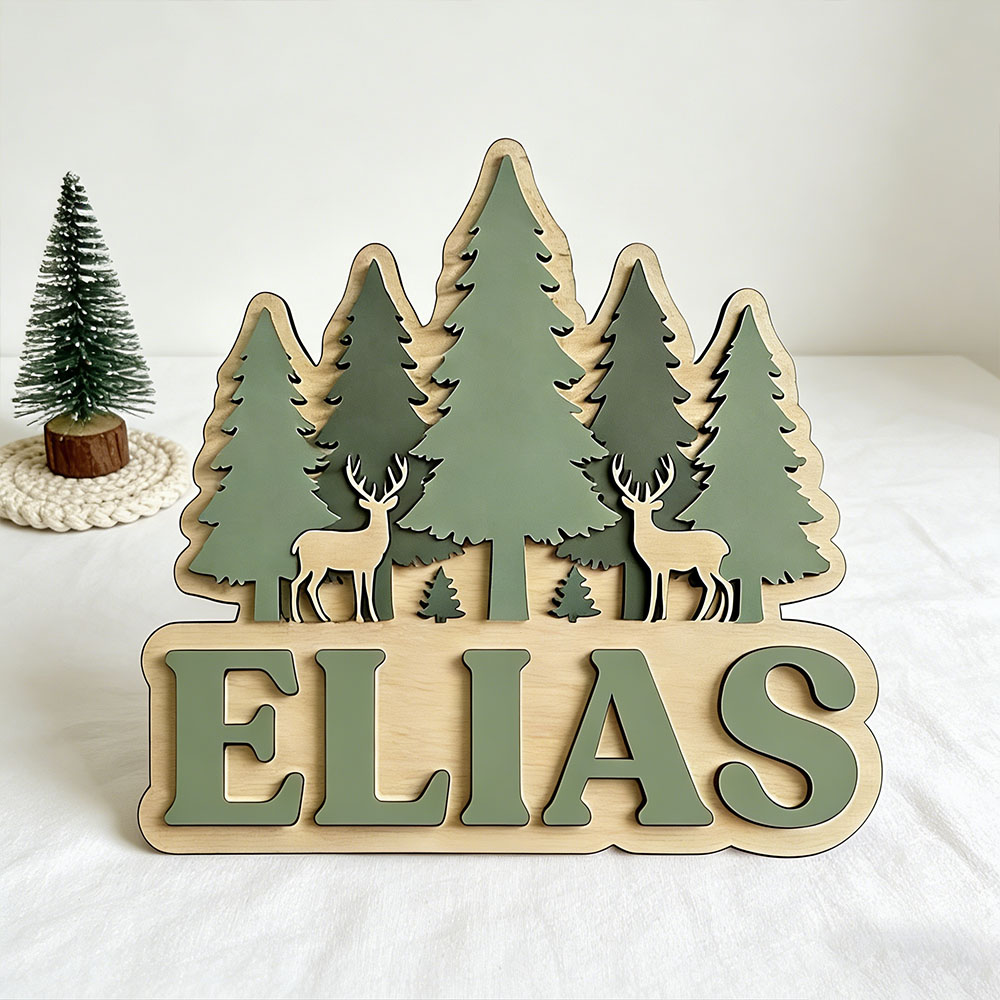 Baby Nursery Mountain Theme - Targa Personalizzata in Legno per Porta