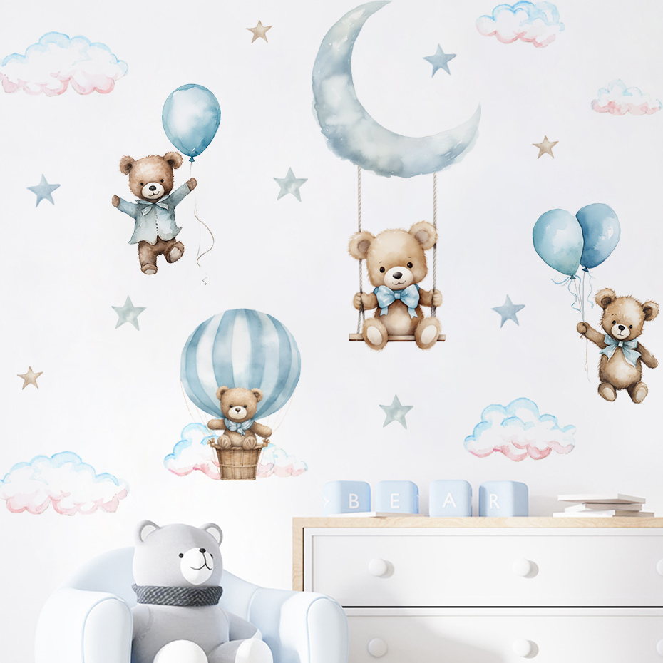 Baby Nursery Set Furniture - Adesivi murali nuvola con mongolfiera orso