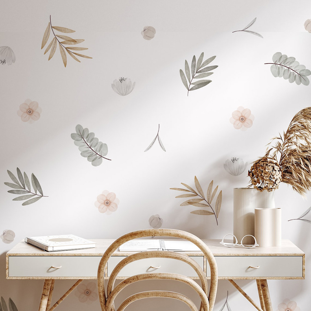 Baby Nursery Set Furniture - Boho Leaves Botanical Decalcomanie da muro