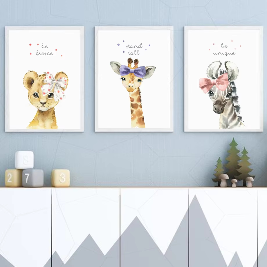 Baby Nursery Animal Pictures - Leone Zebra Giraffa Elefante Ippopotamo Fiore