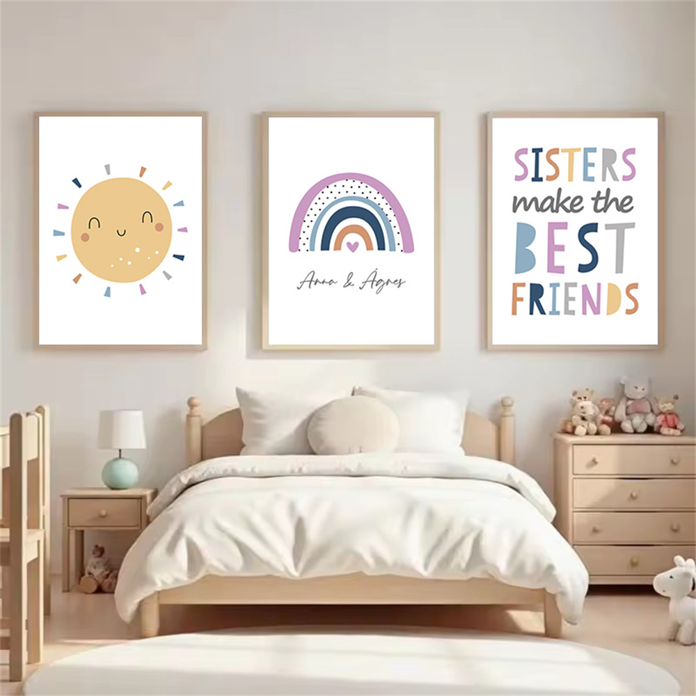 Baby Nursery Name Wall Art - Poster personalizzato con nome, cartone animato,