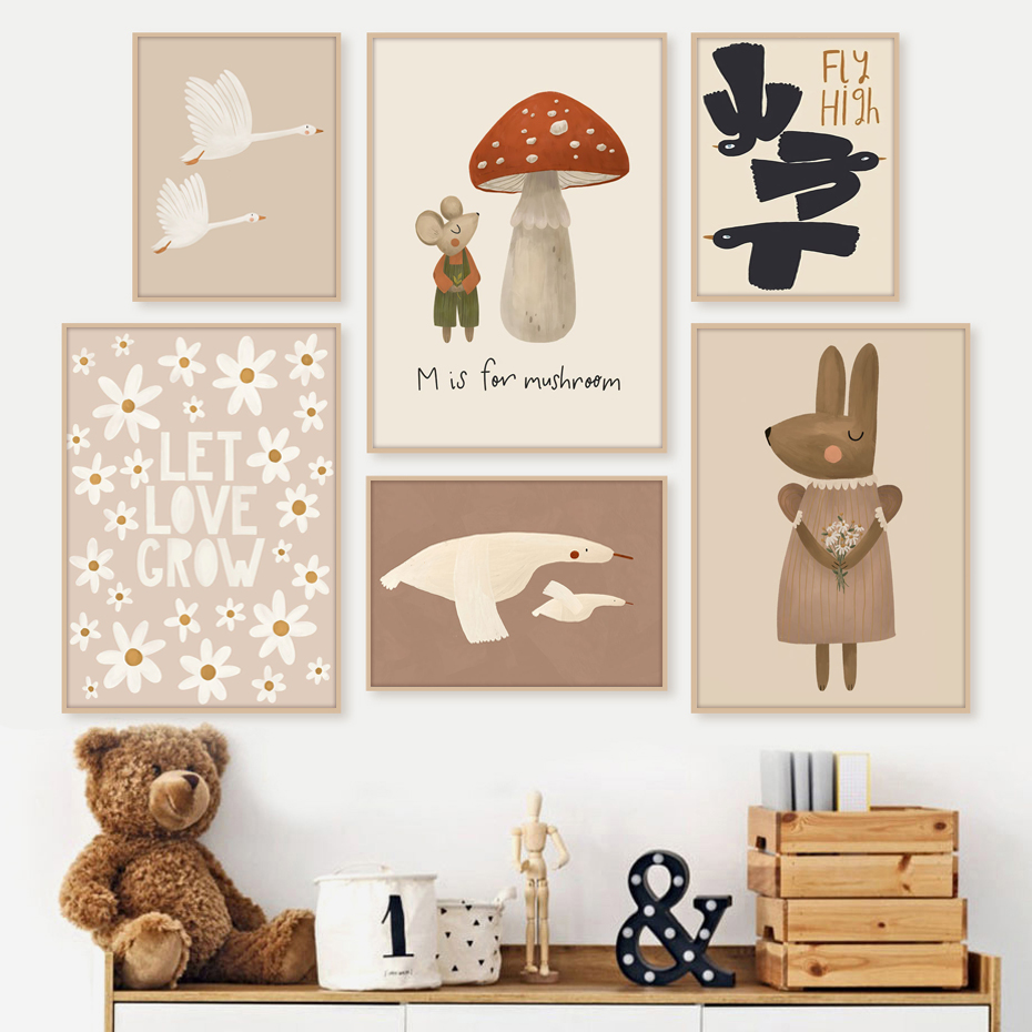 Baby Nursery Picture Frames - Boho Cartoon Coniglio Topo Oca Poster