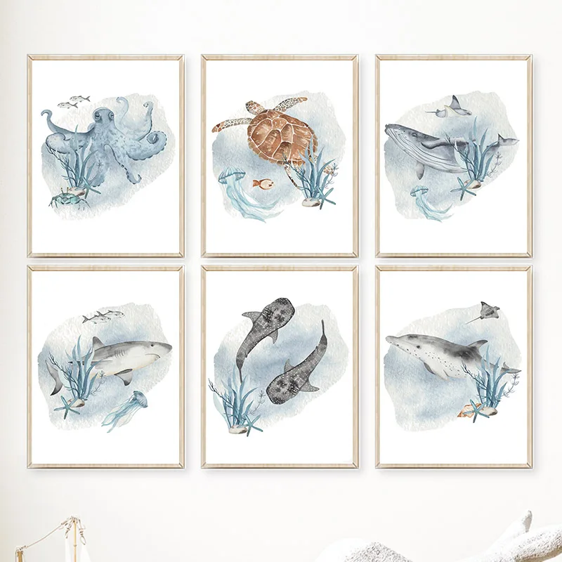 Poster e stampe Whale Fish Sha - Baby Nursery Animal Pictures recensione e prezzo