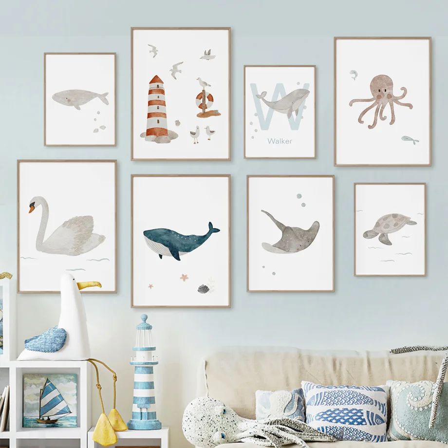 Nome: Balena, Polpo, Tartaruga - Baby Nursery Name Wall Art recensione e prezzo