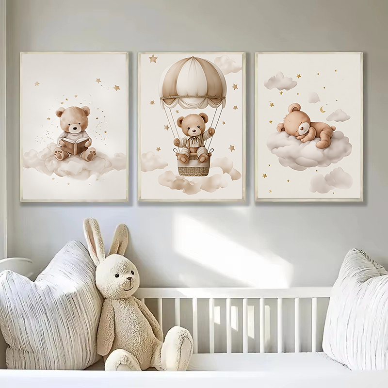 3 pz/set Bohemian Teddy Bear A - Baby Nursery Name Wall Art recensione e prezzo